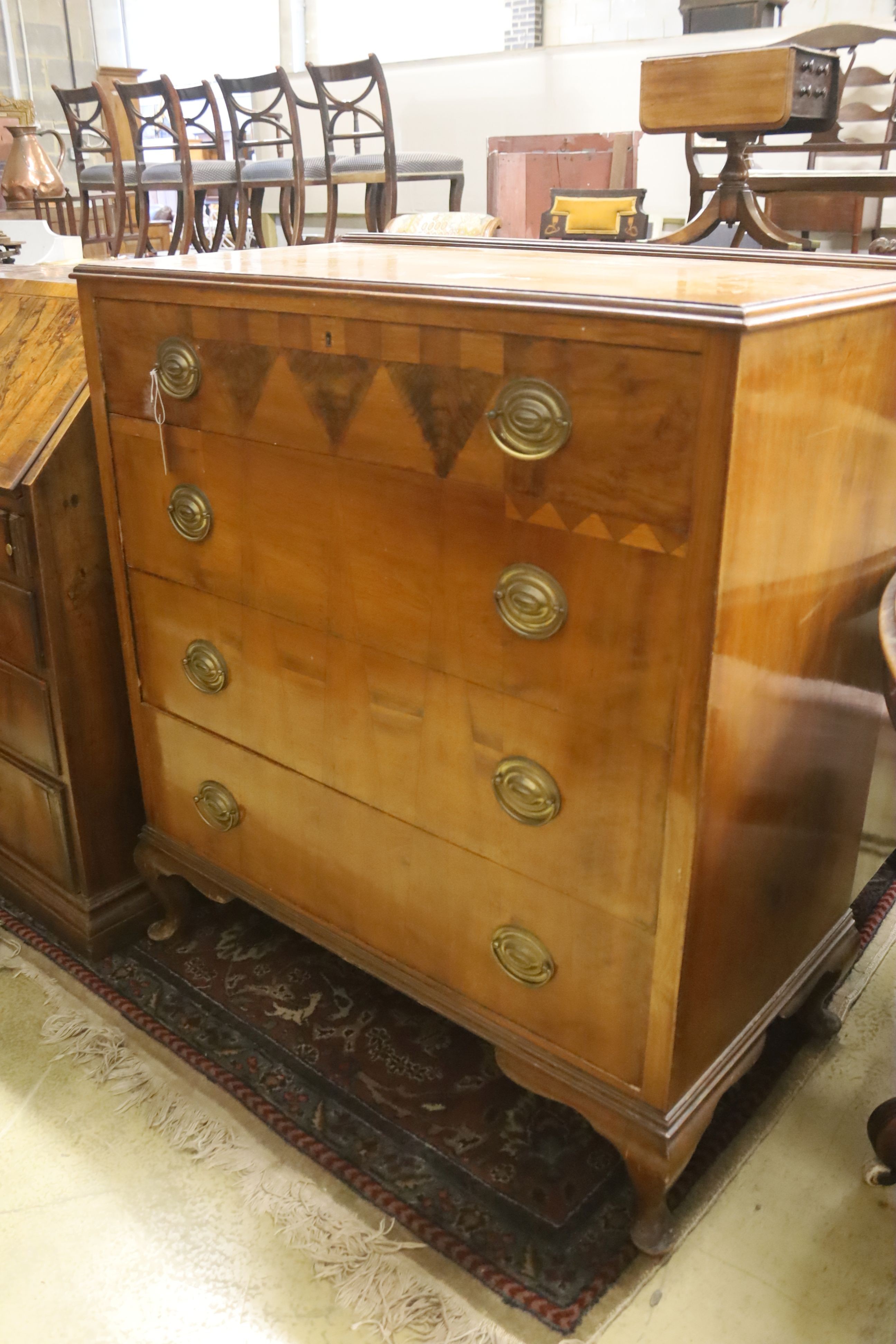 An early 20th century walnut chest, width 92cm, depth 50cm, height 105cm